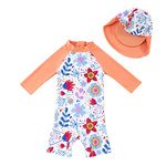 upandfast Baby Girl Rash Guard Shirts UPF 50+ Sun Protection Long Sleeve One Piece Swimsuit with Hat (Orange, 3-6 Months)