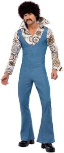 Smiffy's Men's Groovy Dancer Costume, Jumpsuit with Attached Mock Shirt, 70 Disco, Serious Fun, Size L, 33216