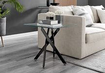 Furniturebox UK Coffee Table - Leonardo Rectangular Matte Black and Clear Tempered Glass Industrial Home Living Room Lamp Side End Table