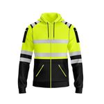 trending babz Mens Hi Vis Zipper Hoodie Sweatshirt Safety Work High Viz Reflective Tape Multi Zipped Pockets Hoodie Yellow Orange High Visibility Sweatshirt Top