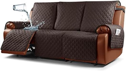 Ruaozz Waterproof Recliner Sofa Cover 1-Piece Couch Covers for Reclining Couches Reclining Sofa Cover Washable Furniture Protector with Elastic Straps Pocket for Kids, Pets (Chocolate, 3 Seater)