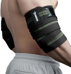 DMoose Fitness Elbow Wraps for Weightlifting (Pair) - 40'' Adjustable Elbow Strap for Gym Workout & Bench Press, Compression Elbow Wraps for Tendonitis & Joint Support, Elbow Sleeve (Green Stripes)