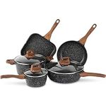 ESLITE LIFE Nonstick Granite Cookware Sets, 8 Pcs Pots and Pans Set Stone Kitchen Cooking Set Induction Compatible, PFOA Free, Black