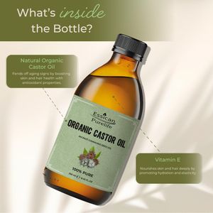 Essican Purelife Organic Castor Oil 250ml – Cold Pressed, Hexane Free, Glass Pump Bottle for Hair, Skin & Eyelash Growth