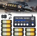 Xprite Surface Mount Strobe Lights Kit with Control Panel, Amber White Grill Grille Side Marker Flashing Emergency Warning Light for Trucks Vehicles ATV RV Cars Van 8PCS