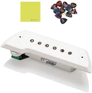 EMG ACS Acoustic Guitar Pickup Soundhole, White Bundle with 12x Fender Guitar Picks and Liquid Audio Instrument Polishing Cloth