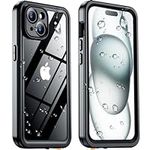 Temdan for iPhone 15 Case Waterproof, [Built-in Screen Protector][IP68 Underwater][15FT Military Dropproof][Dustproof][Real 360] Full Body Shockproof Protective Phone Case 6.1'' - Black/Clear