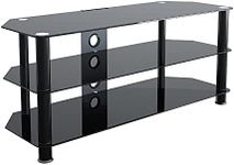 MAHARA Glass Corner TV Stand – Universal Black Glass TV Unit 114cm wide with Glass Shelves and Cable Management – TV Floor Stand Suitable for up to 55” TVs and Max Weight 45kg