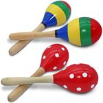 4 pcs Maracas, lyfLux 2 Styles Maracas Hand Percussion Instruments (Red and Fancy Colors)