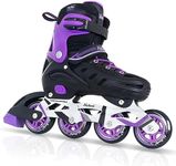 Purple Inline Skates for Youth Girls Women, 4 Sizes Adjustable Blades Roller Skates with Ankle Support, Adjustable Strap, 90mm Wheels and Soft Boot Fit for Skating, Roller Derby, Street Hockey