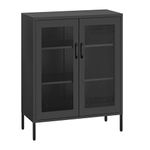 HOMSTEEL Metal Storage Cabinet, Buffet Sideboard Cabinet with Mesh Doors, Liquor Cabinet with Adjustable Shelves for Kitchen, Living Room, Home Office, Black