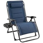 Outsunny Zero Gravity Lounger Chair, Padded Folding Reclining Patio Chair with Cup Holder, Detachable Headrest, Extra Wide Seat, 400 LBS Weight Capacity for Poolside, Camping, Blue