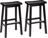 Amazon Basics Classic Solid Wood Saddle-Seat Counter Stool with Foot Plate - 29", Black, 2-Pack