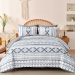 Grey Boho Comforter Set Queen Size,7 Pieces Bed in a Bag Queen Light Gray Aztec Bedding Sets with Sheets Bohemian Geometric Striped Complete Set for All Seasons 90"x90"