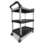 Rubbermaid Commercial Products Heavy Duty 3-Shelf Rolling Service/Utility/Push Cart 200 lbs. Capacity Black for Foodservice/Restaurant/Cleaning/Warehouse/Garage