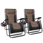 KEPLIN Set of 2 XXL Premium Heavy Duty Textoline Zero Gravity Chairs - Luxurious Garden Recliners, Adjustable Headrest, Cup & Phone Holder, Foldable & Easy to Clean Patio Sun Loungers (Brown)