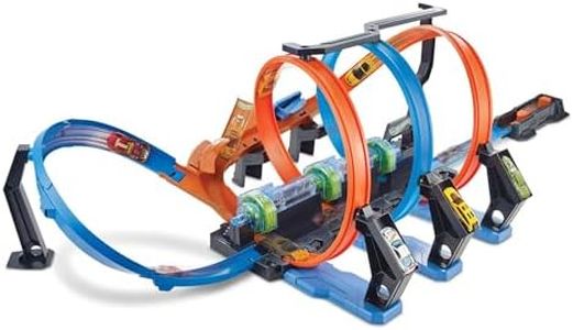 Hot Wheels Track Set and Toy Car, Large-Scale Motorized Track with 3 Corkscrew Loops, 3 Crash Zones and Toy Storage, FTB65