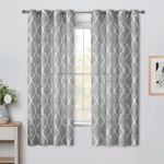 Beauoop Grommet Gray Semi Sheer Window Curtains Moroccan Tile Print Panels Geometric Pattern Linen Textured Drapes for Bedroom/Living Room/Kitchen Lattice Window Treatment Set, 50 x 63 Inch (2 Panels)