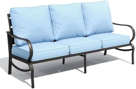 PHI VILLA Metal Patio Sofa with 5.75" Extra-Thick Waterproof Cushion, 3 Seater Deep Seat & High Back Outdoor Couch, All Weather Porch Furniture for Deck Backyard Front Porch Apartment,Blue