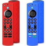 Pinowu Silicone Remote Case (2pcs) for Firestick 4K Max (2nd)/ Toshiba/Insignia/Pioneer/Omni (QLED) Series Fire TV Alexa Voice Remote Enhanced w/Lanyard (Red+Blue, NOT Glow)