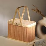 Habere India-All the Cultures Fabricating India Basket for Lunch | Bamboo Picnic Basket with Top Handle | Morden Picnic Baskets Ideal for Outdoor Dining and Family Picnics (Beige : L33xW21xH20 cm)