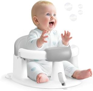 PANUSU Baby Bath Seat for Babies Sitting Up, Non-Slip Baby Bath Chair with Strong Suction Cups, Lockable Armrest & High Back 360° Safety Support, Ideal for Active Toddlers 6-24 Months, Grey