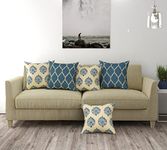 Trance Home Linen Set of 5 Premium Cotton 16x16 inch Cushion Covers Only for Sofa and Diwan | Throw Pillow/Small Cushion Pillow Covers Only – (16x16 inch | 40cmx40cm, Damask & Dori Blue) – Set of 5