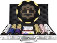 HEITOK 300 Piece Poker Chip Set 14g Heavyweight Clay Composite Numbered Chips Professional Texas Holdem Gambling Kit With Aluminum Case Cards Blind Buttons For Casino Night