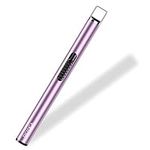 REIDEA Electric Arc Lighter, USB Rechargeable Candle Lighter with Safe Button and Hanging Hook, Windproof Flameless Grill Lighter, Multipurpose Long Lighter for Home Kitchen (Lavender Purple)