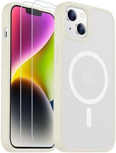 SPIDERCASE Designed for iPhone 13/14 Case, Magnetic Translucent with 2PCS Tempered Glass Screen Protector Anti-Fingerprint Phone Case for iPhone 13/14 6.1'',Antique White