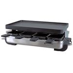 Swissmar Stelvio Raclette Party Grill with Reversible Cast Aluminum Non-Stick Grill Plate/Crepe Top, Outdoor & Indoor Electric BBQ Grill, Samgyupsal Griller - Brushed Stainless Steel - 8-Person