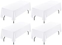 4 Pack White Tablecloth 60 x 102 Inch, Rectangle Table Cloth for 6 Foot Table, Wrinkle Resistant Washable Polyester Table Cover for Wedding Dining Table Buffet Parties and Camping