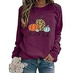 Fuyxxmer Women Its Fall Yall Pumpkin Halloween Sweatshirt Leopard Print Casual Long Sleeve Pullover Shirt Tops Blouse Purple