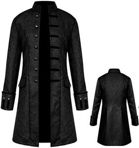 BITSEACOCO Mens Vintage Steampunk Jacket, Embroidered Victorian Tailcoat Medieval Gothic Vampire Cosplay Halloween Costume (XXX-Large, Black)