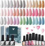 VANREESA Gel Nail Polish Set 24 PCS Gel Nail Polish Kit Soak Off Nail Gel Polish Set Beige Pink Purple Blue Green Starter Kit Base Top Coat Require UV/LED Lamp Nails Set Gifts for Women