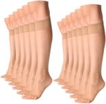 MANZI Sheer Knee High Stockings For Women Nylon Pantyhose Socks 12 Pairs Knee Highs Socks(Natural Nude)