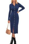 Newshows Jumper Dress for Women UK V Neck Midi Dark Blue Jumper Dress Ladies Bodycon Knitted Dress Elegant Sweater Dress