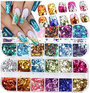 2 Boxes 24 Colors Chameleon Holographic Glitter Mermaid Nail Art Sequins 3D Flakes Laser Gradient Nail Glitter Design Shiny Glitters Powder Accessories for Women Manicure DIY Nail Art Decorations