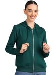 Alan Jones Clothing Solid Zipper Women's Hooded Sweatshirt (M_Dark Green)