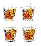 SIOPAWORLD Glass Imported Crystal Cut Whiskey Glasses,Premium Scotch Glasses, Bourbon Glasses for Cocktails, Rock Style Old Fashioned Drinking Glassware (4)