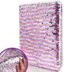 GINMLYDA Sequin Secret Diary for Girls, 8.5x5.5 Inches 160 Lined Pages Rainbow Reversible Sequin Kids Journal for Teenage Boys & Girls Notebook Gifts for Girls Birthday Presents 6 7 8 9 10 Years Old