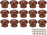 uxcell Round Wood Knobs,15Pcs 35mm Dia Cabinet Furniture Kitchen Pulls Handles for Dresser Drawer Wardrobe, Dark Red