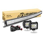 PICAA LED Light Bar,7D Curved Tri-Row 50inch 648W Spot Flood Combo Beam LED Work Lights Bar Lamp with 2X 4inch 60W LED Pods Driving Boat Lights for Car Truck Offroad Driving Lamp SUV UTE 4WD 12V