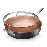 Gotham Steel Nonstick Sauté Pan – 5.5 Quart. Multipurpose Ceramic Jumbo Cooker, Deep Non Stick Frying with Glass Lid, Stay Cool + Helper Handle, Oven, Stovetop & Dishwasher Safe, 100% PFOA Free