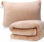 DAWNTREES Beige Travel Blanket and Pillow,Travel Blanket for Airplanes and Plane, Essential Items for Long-Distance Travel and Outdoor Camping,2 in 1 Airplane Blanket Flight