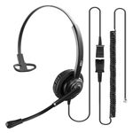 MKJ RJ9 Telephone Headset with Microphone Noise Canceling Corded RJ9 Call Center Headset for Office Phone Panasonic KX-HDV130 Sangoma Snom Yealink T19P T21P T28P T32G T42G T46G GXP2170