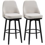 HOMCOM Bar Height Bar Stools Set of 2, 360° Swivel Barstools, Upholstered Extra Tall Bar Chair with 30" Seat Height and Steel Legs, Cream White