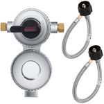 RV Propane Regulator Dual Propane Tank Regulator for RV Camper Trailers,2 Stage Automatic Changeover LP Propane Gas Regulator with 2Pcs 15" RV Proapne Hoses, Stainless Braided 1/4" Inverted Male Flare