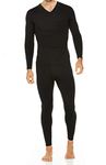 Thermajohn Long Johns Thermal Underwear for Men V Neck Fleece Lined Base Layer Set for Cold Weather (Black, 3X-Large)