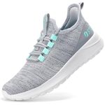 STQ Womens Running Shoes Walking Slip on Sneakers Lightweight Tennis Shoes Comfortable Breathable Workout Gym Sport Athletic Grey Teal Size 7.5